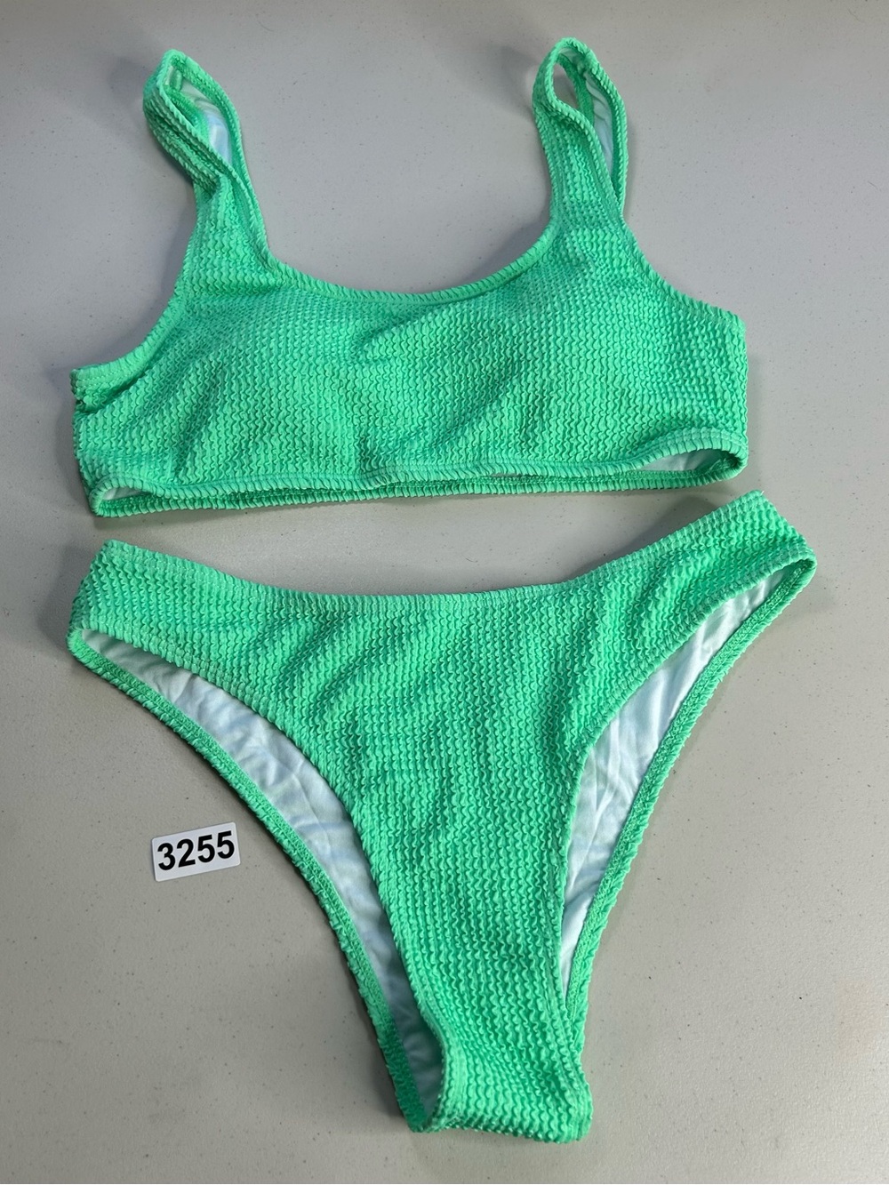 Women’s Bikini Set Medium Green Textured Swimsuit